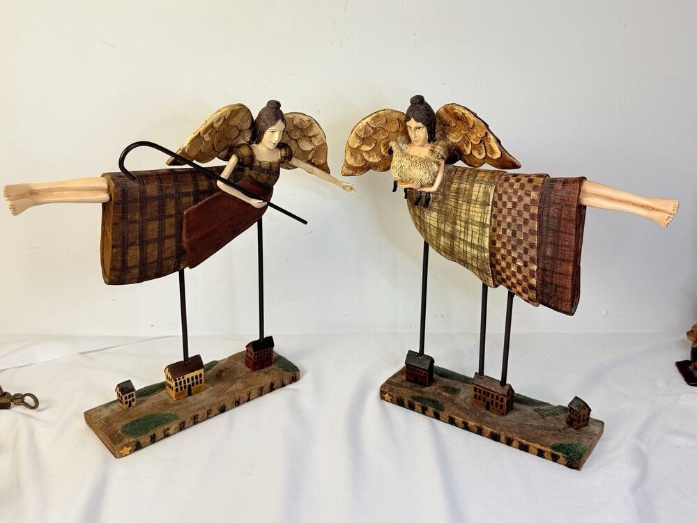David Harden Alphabet Flying Angela Folk Art 13’ Sheppard & Lamb Pair Primitive